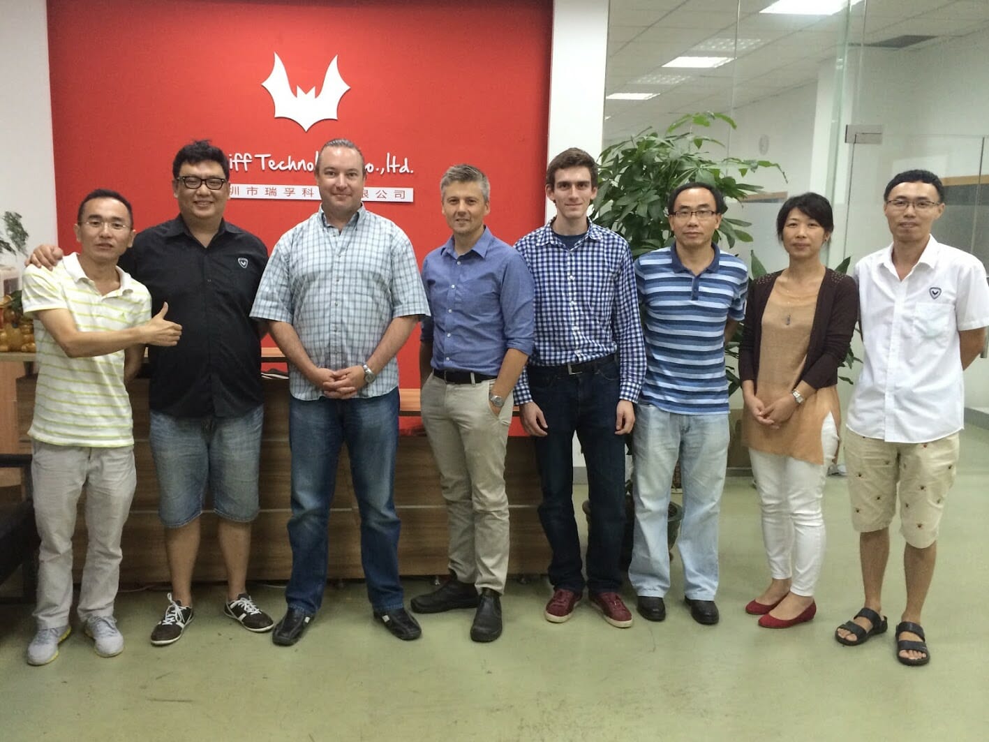 Scott Gales and Eclipse guitar tuner design team at Shenzhen factory