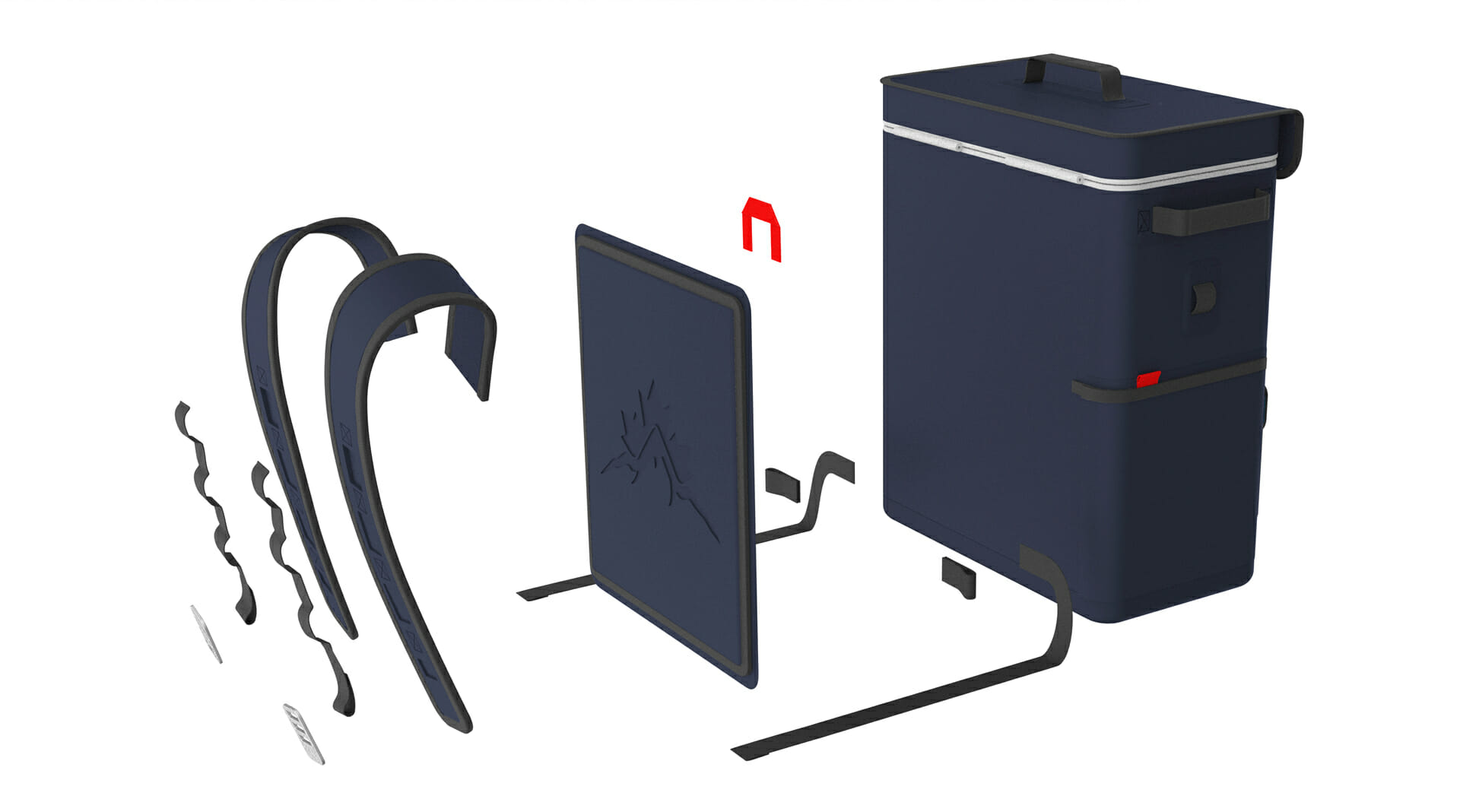 backpack cooler exploded view showing all the individual parts